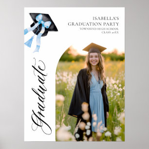 Blue Bow Coquette Graduation Cap Graduate Welcome Poster