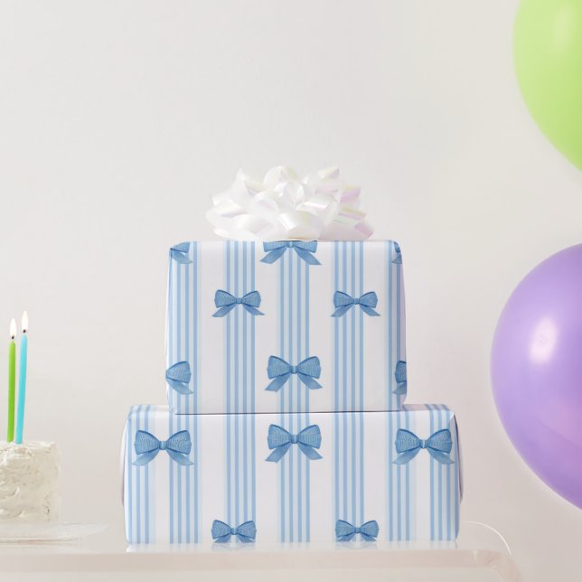 Blue Bow Coquette Pattern Wrapping Paper (Party Gifts)