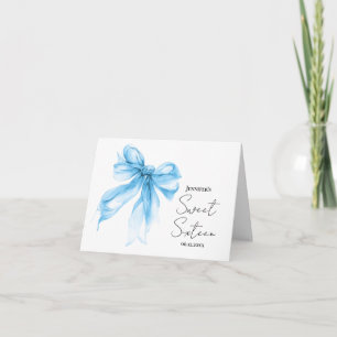 Blue Bow Coquette Script Sweet 16 Thank You Card