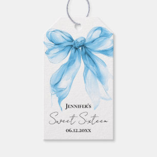 Blue Bow Coquette Script Sweet 16 Thank You Gift Tags