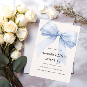 Blue bow cream beige elegant Sweet 16 Invitation