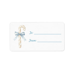 Blue Bow Cream Candy Cane Christmas Label