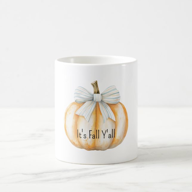 Blue Bow Cream Orange Pumpkin  Coffee Mug (Center)