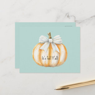 Blue Bow Cream Orange Pumpkin Postcard