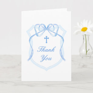Blue Bow Crest Holy Cross Religious Thank You Card