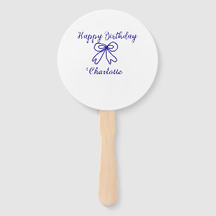 Blue bow CUTIE ADD NAME BABY happy birthday  Hand Fan