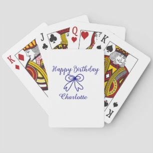 Blue bow CUTIE ADD NAME BABY happy birthday Playing Cards