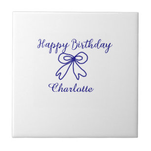 Blue bow CUTIE ADD NAME BABY happy birthday Tile
