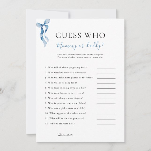 Blue Bow Devine Qui Baby shower La Carte De Jeu (Devant)