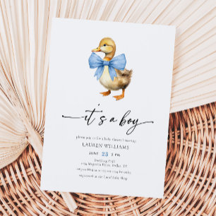 Blue Bow Duck Boy Baby Shower Invitation