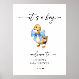 Blue Bow Duck Boy Baby Shower Welcome Poster