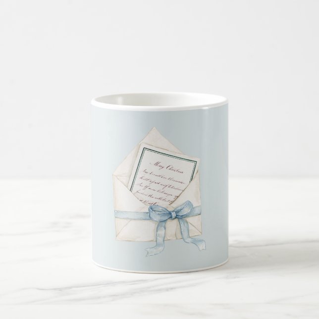 Blue Bow Envelope Christmas Coffee Mug (Center)