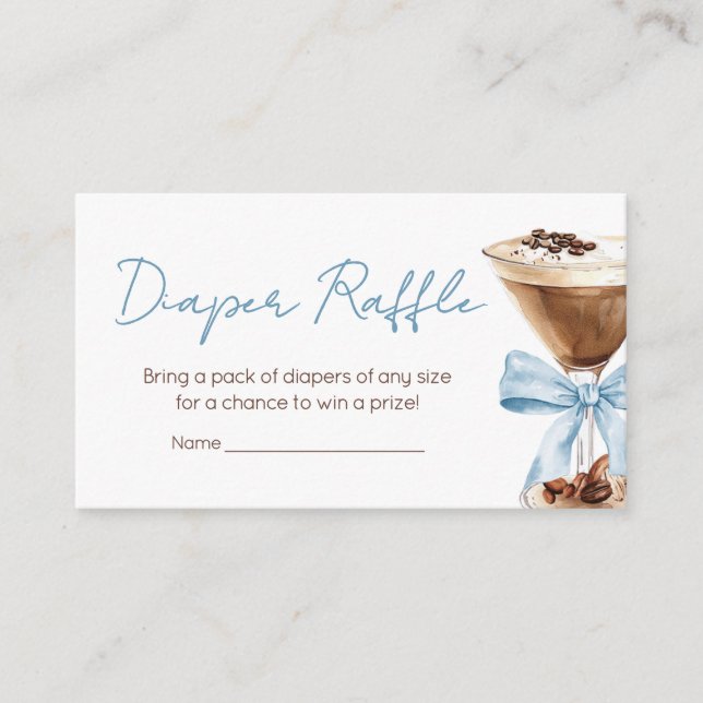Blue Bow Espresso Martini BabyShower Diaper Raffle Enclosure Card (Front)