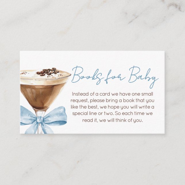 Blue Bow Espresso Martini Books for Baby Enclosure Card (Front)