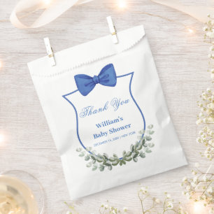 Blue Bow Eucalyptus Crest Baby Shower Thank You Favour Bag