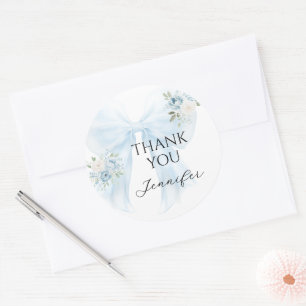 Blue Bow Floral Baby Boy Shower Thank You Classic Round Sticker