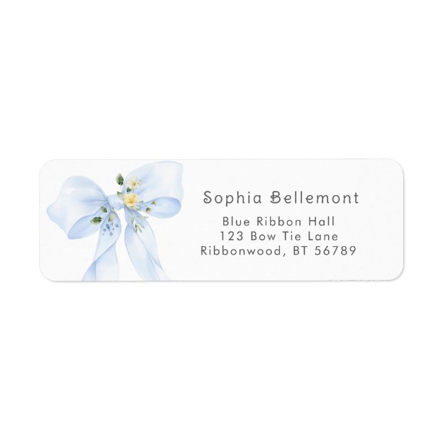 Blue Bow Floral Baby shower Adresse de retour (Devant)