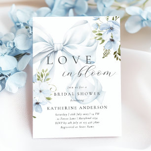 Blue Bow Floral Bridal Shower Invitation