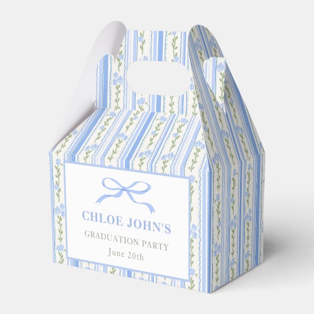 Blue Bow Floral Graduation Favor Box (Front Side)