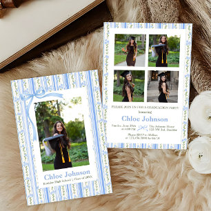 Blue Bow Floral Graduation Invitation