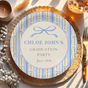 Blue Bow Floral Graduation Paper Plate