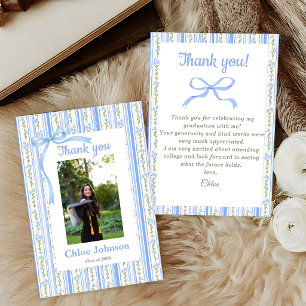 Blue Bow Floral Graduation Thank You Card