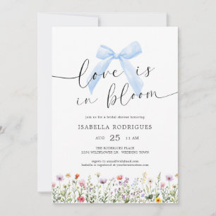 Blue Bow Floral Love in Bloom Bridal Shower Invitation
