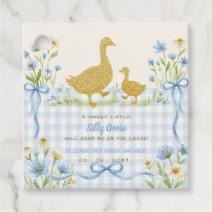 Blue Bow Floral Silly Goose Boy Baby Shower Favour Tags