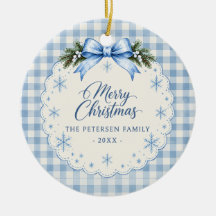 Blue Bow Gingham Teddy Bear Christmas Party
