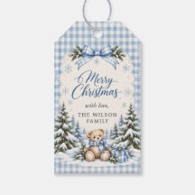 Blue Bow Gingham Teddy Bear Christmas Party