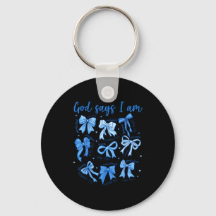 Blue Bow God Say I Am Christian Girl Women Bible V Keychain