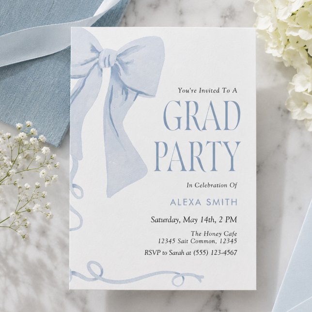 Blue Bow Graduation Preppy Classic  Invitation (Creator Uploaded)