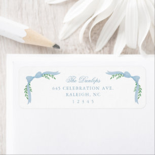 Blue Bow Greenery Boy Baby Shower Return Address
