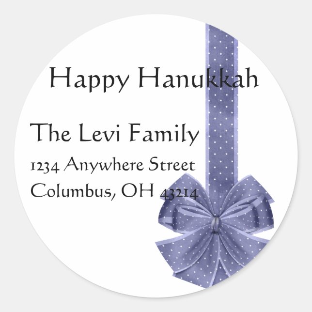 Blue Bow Hanukkah Return Address Labels (Front)
