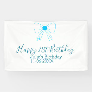 Blue bow happy 21st birthday name date girlstylish banner