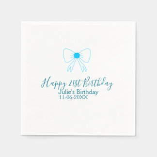 Blue bow happy 21st birthday name date girlstylish napkin