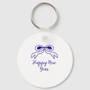 Blue bow happy new year name date simple minimal  keychain