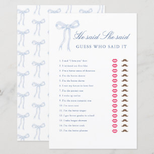 Blue Bow He Said She Said Bridal Shower Game