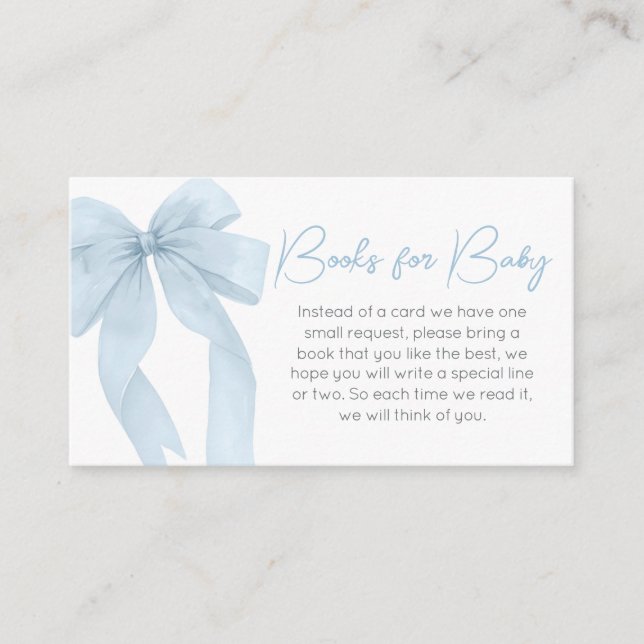 Blue Bow Its A Boy Baby Shower Books for Baby Enclosure Card (Front)