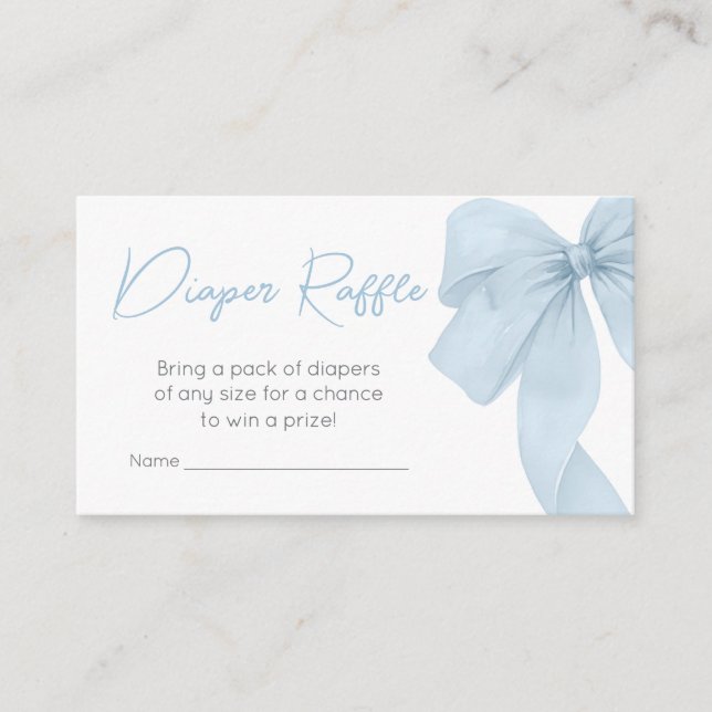 Blue Bow Its A Boy Baby Shower Diaper Raffle Enclosure Card (Front)