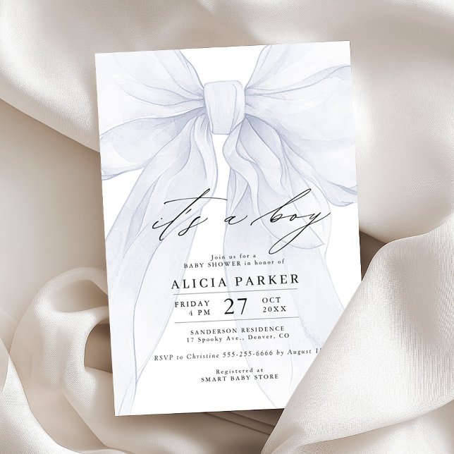 Blue bow its a boy baby shower invitation (Creator Uploaded)