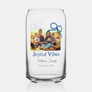 Blue bow joyful Vibes add family name photo christ Can Glass