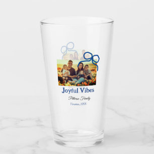 Blue bow joyful Vibes add family name photo christ Glass