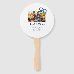 Blue bow joyful Vibes add family name photo christ Hand Fan