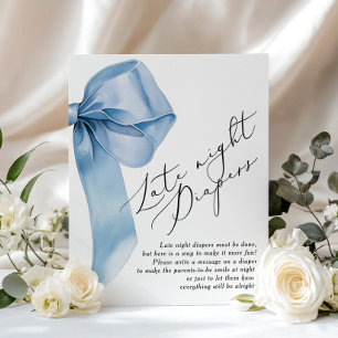 Blue Bow Late night diapers Baby shower game Poster