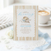 Blue Bow Latte Coffee Boy Baby Shower Invitation
