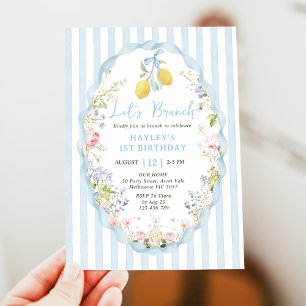 Blue bow lemon birthday Invitation