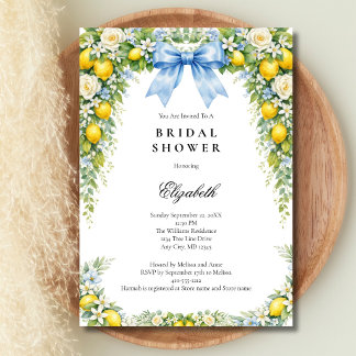 Blue Bow Lemons Florals Bridal Shower Invitation