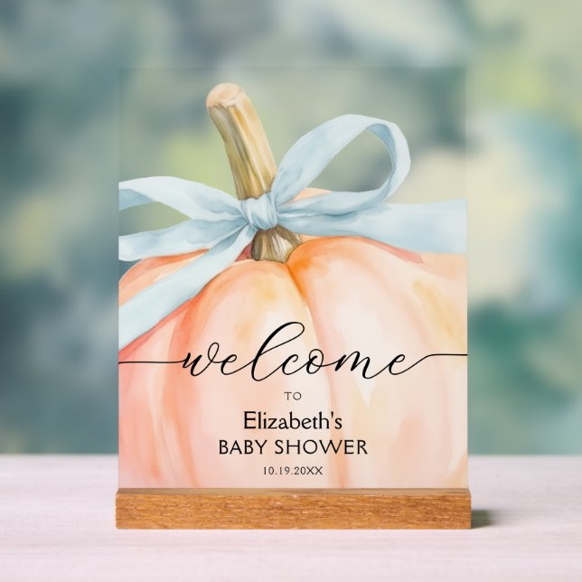 Blue Bow Little Citrouille Baby shower Bienvenue (Neutre)