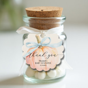 Blue Bow Little Pumpkin Baby Shower Favour Tags
